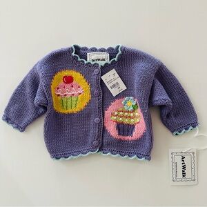ArtWalk 6 Months Baby Girl Lilac Knit Cupcake Cardigan NWT